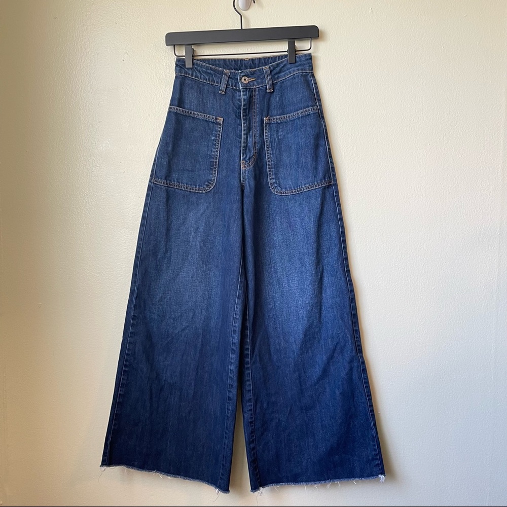 Vintage - Made in Italy- Wide Leg Dark Blue Denim Jeans